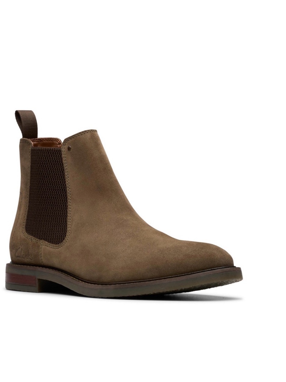 Clarks Jaxen Easy Men’s 9.5 Taupe Suede Leather Chelsea Ankle Pull On Boots